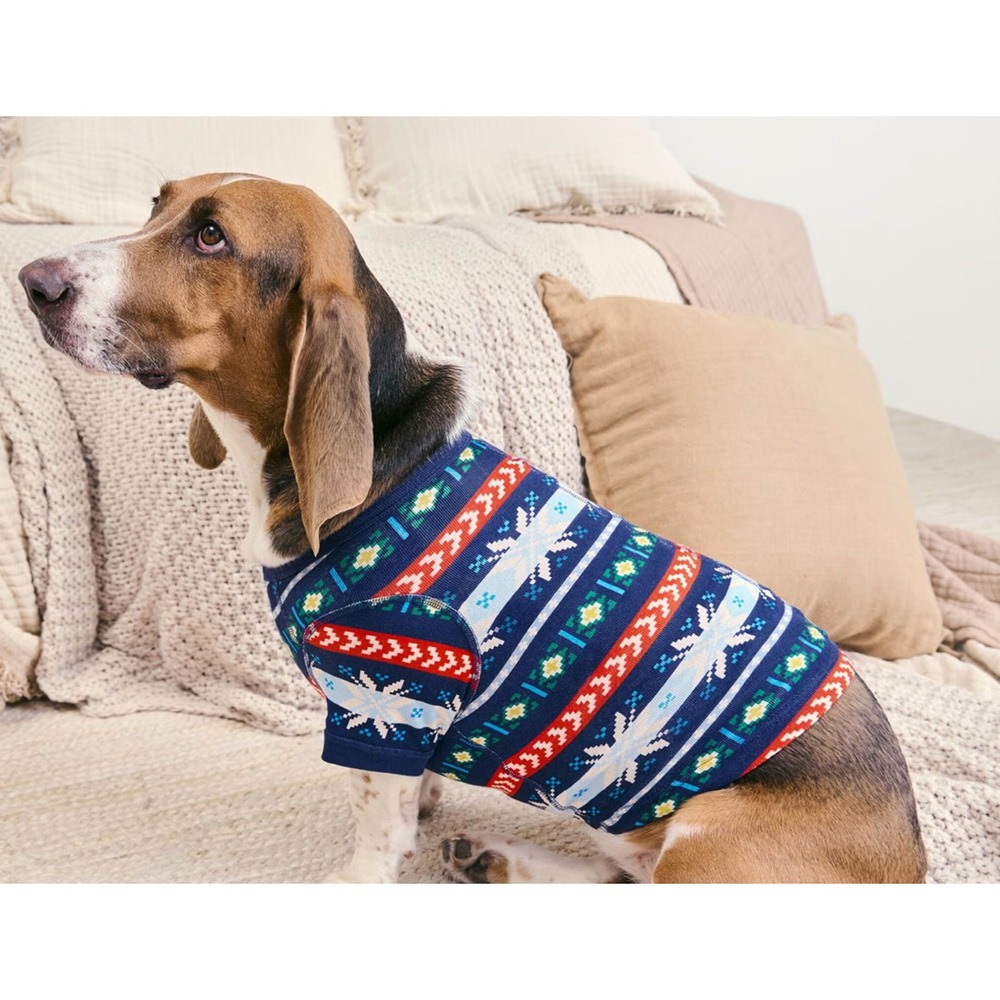 Hanna Andersson Pet Pajamas Dog Size L Navy Blue New Fair Isle Snowflake Organic